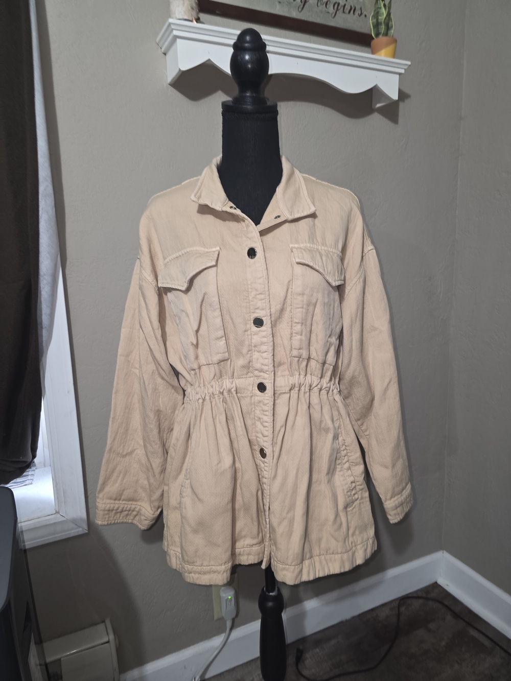 Habitual Light Beige Utility Jacket with Drawstring Waist